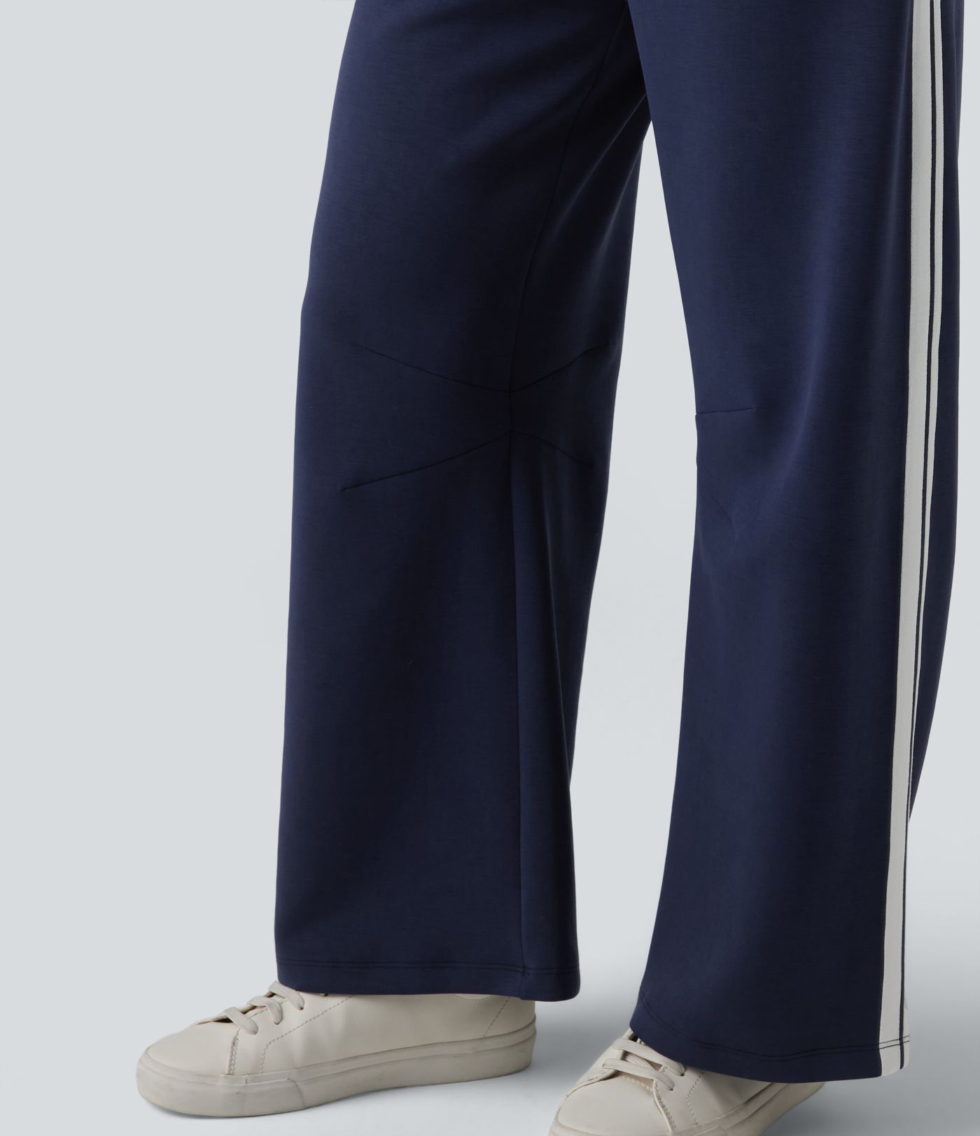 SpacerTek™ V Shaped Low Rise Drawstring Wide Leg Stripe Casual Trousers with Pockets