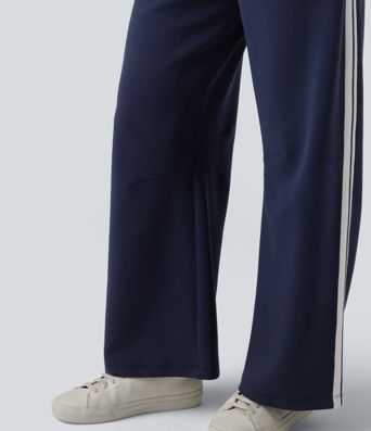 SpacerTek™ V Shaped Low Rise Drawstring Wide Leg Stripe Casual Trousers with Pockets