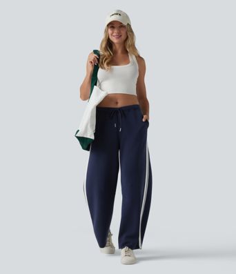 SpacerTek™ V Shaped Low Rise Drawstring Wide Leg Stripe Casual Trousers with Pockets