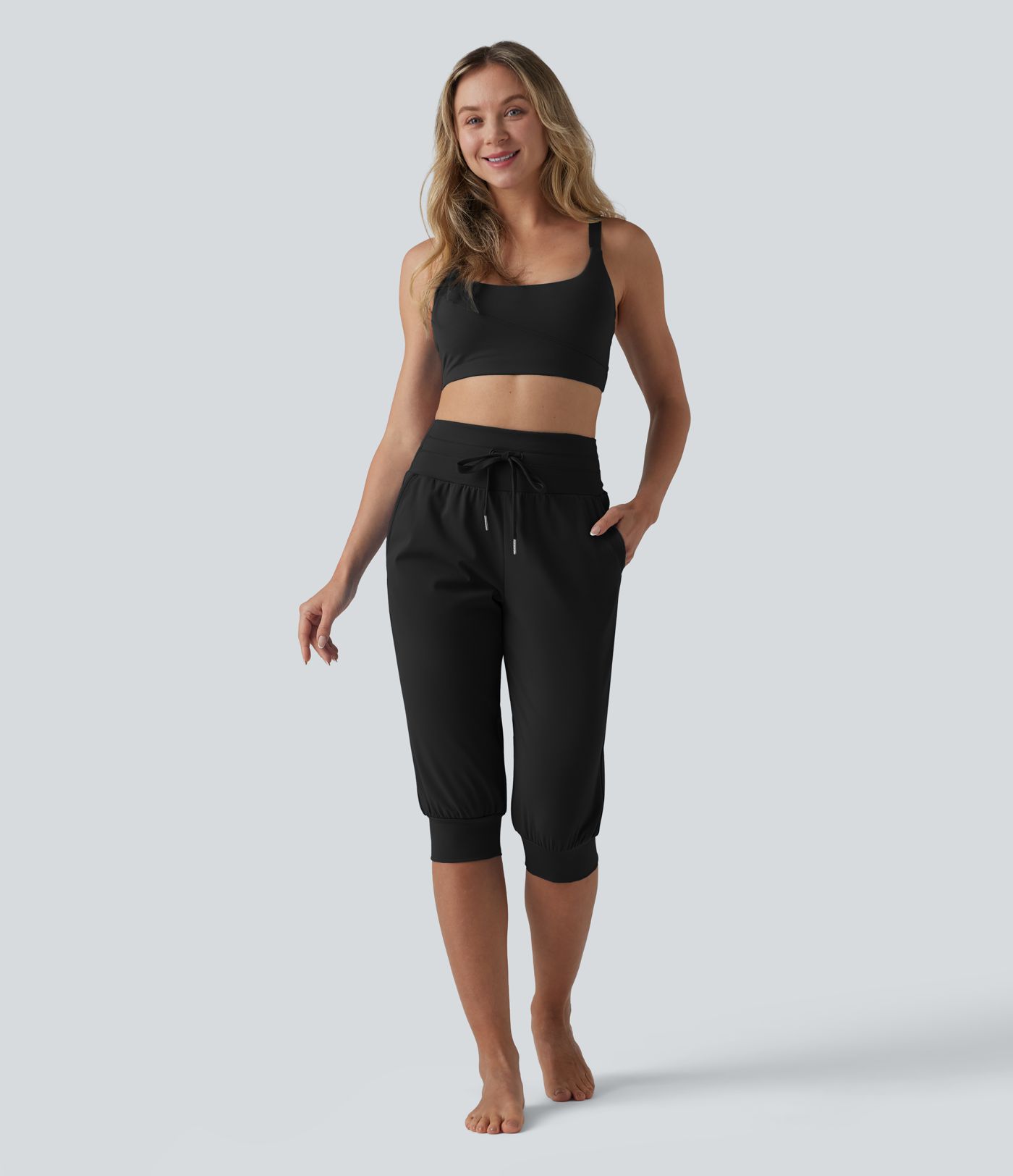 SoftlyZero™ Plush High Waisted Drawstring Tummy Control Yoga Pedal Pushers Joggers with Pockets SoftlyZero™ Plush High Waisted Drawstring Tummy Control Yoga Pedal Pushers Joggers with Pockets