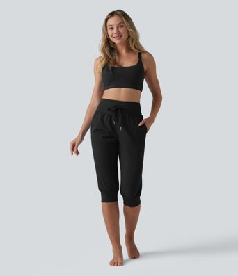 SoftlyZero™ Plush High Waisted Drawstring Tummy Control Yoga Pedal Pushers Joggers with Pockets SoftlyZero™ Plush High Waisted Drawstring Tummy Control Yoga Pedal Pushers Joggers with Pockets