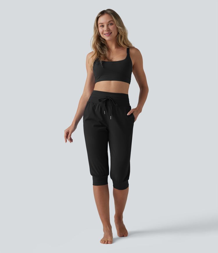 SoftlyZero™ Plush High Waisted Drawstring Tummy Control Yoga Pedal Pushers Joggers with Pockets SoftlyZero™ Plush High Waisted Drawstring Tummy Control Yoga Pedal Pushers Joggers with Pockets