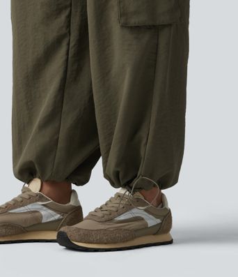 Joggers cargo casual de tiro medio con cordón, pernera tipo barril y bolsillos