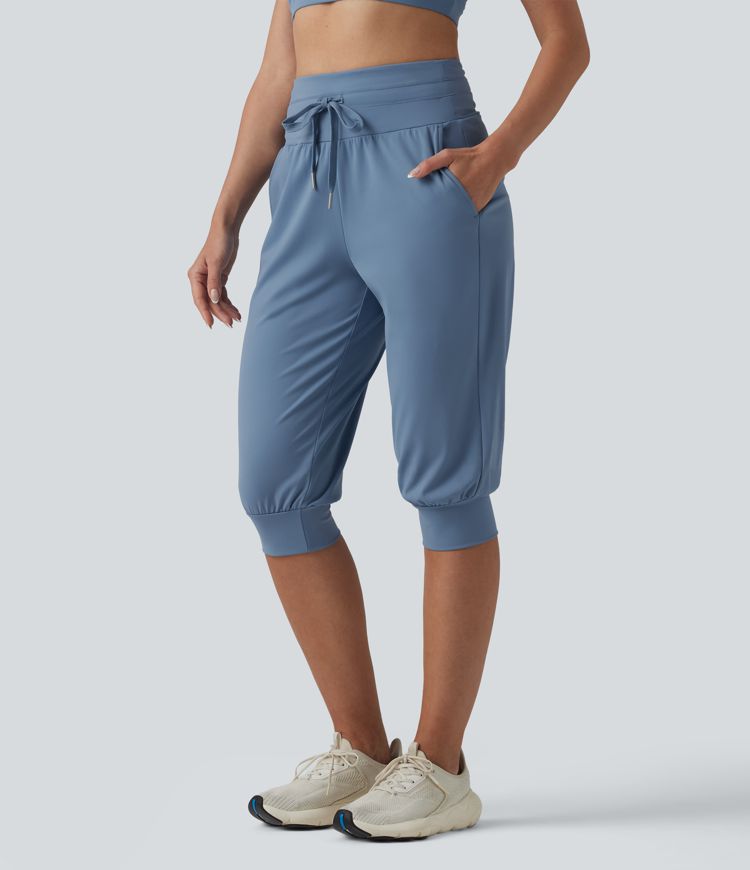 Softlyzero™ Plush - Pedal-Pusher-Jogginghose mit hohem Bund, Seitentaschen, Bauchkontrolle und Kordelzug