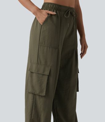 Joggers cargo casual de tiro medio con cordón, pernera tipo barril y bolsillos