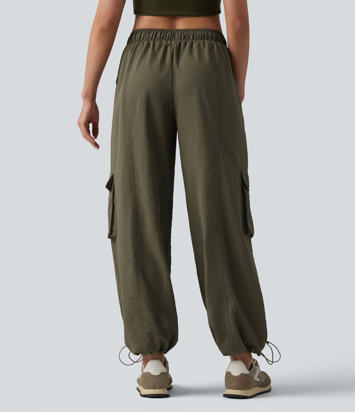 Joggers cargo casual de tiro medio con cordón, pernera tipo barril y bolsillos