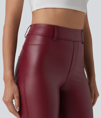 Lässige Biker-Shorts aus elastischem Kunstleder mit hohem Bund und Gesäßtaschen - 17,8 cm