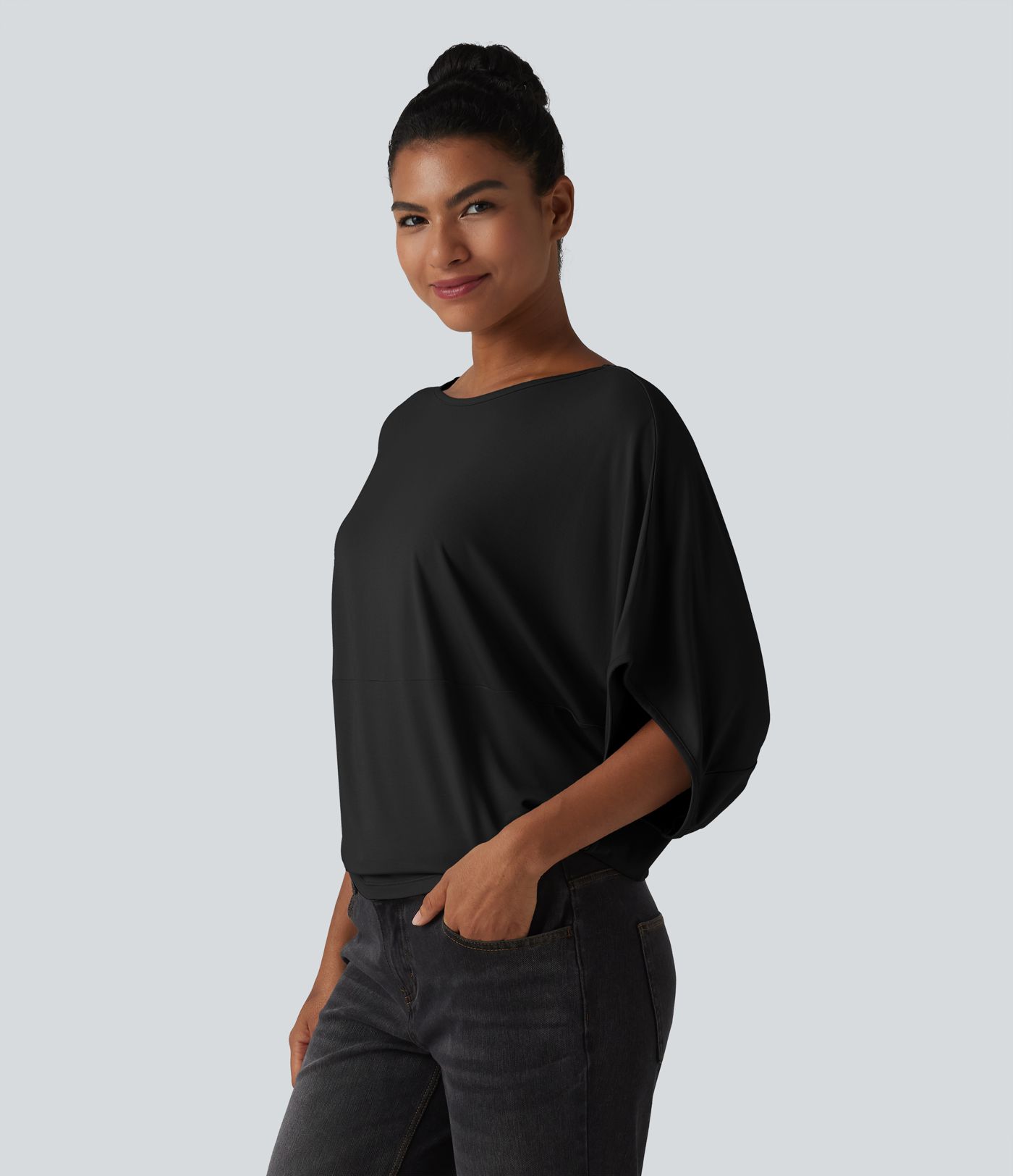 Round Neck Batwing Sleeve Relaxed Casual Top
