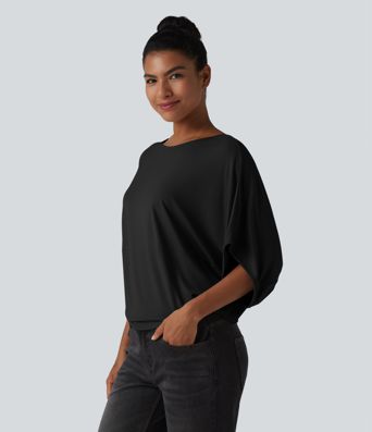 Round Neck Batwing Sleeve Relaxed Casual Top