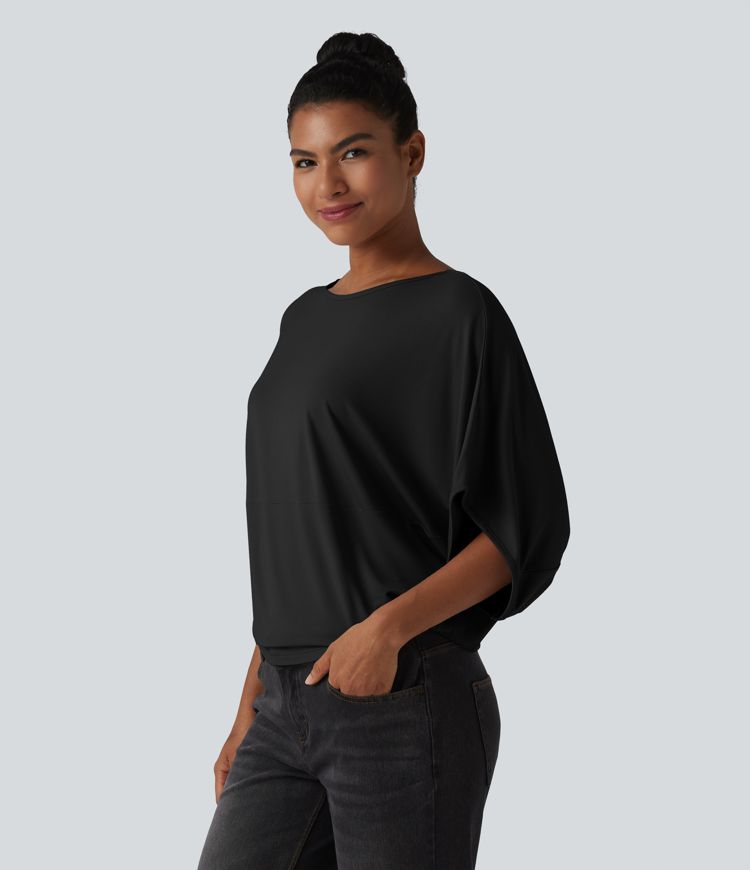 Round Neck Batwing Sleeve Relaxed Casual Top