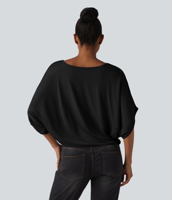 Round Neck Batwing Sleeve Relaxed Casual Top