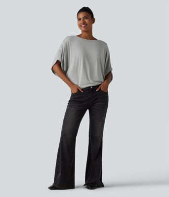 Lässiges Oberteil mit Rundhalsausschnitt und Fledermausärmeln