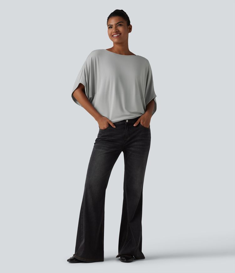 Lässiges Oberteil mit Rundhalsausschnitt und Fledermausärmeln