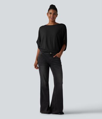 Round Neck Batwing Sleeve Relaxed Casual Top