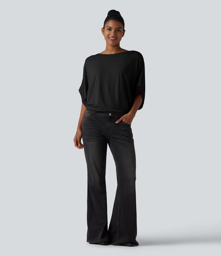 Round Neck Batwing Sleeve Relaxed Casual Top