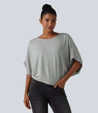 Lässiges Oberteil mit Rundhalsausschnitt und Fledermausärmeln
