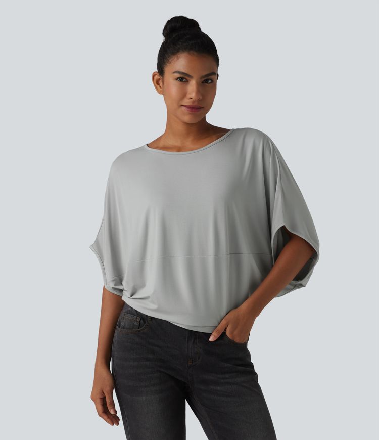 Lässiges Oberteil mit Rundhalsausschnitt und Fledermausärmeln