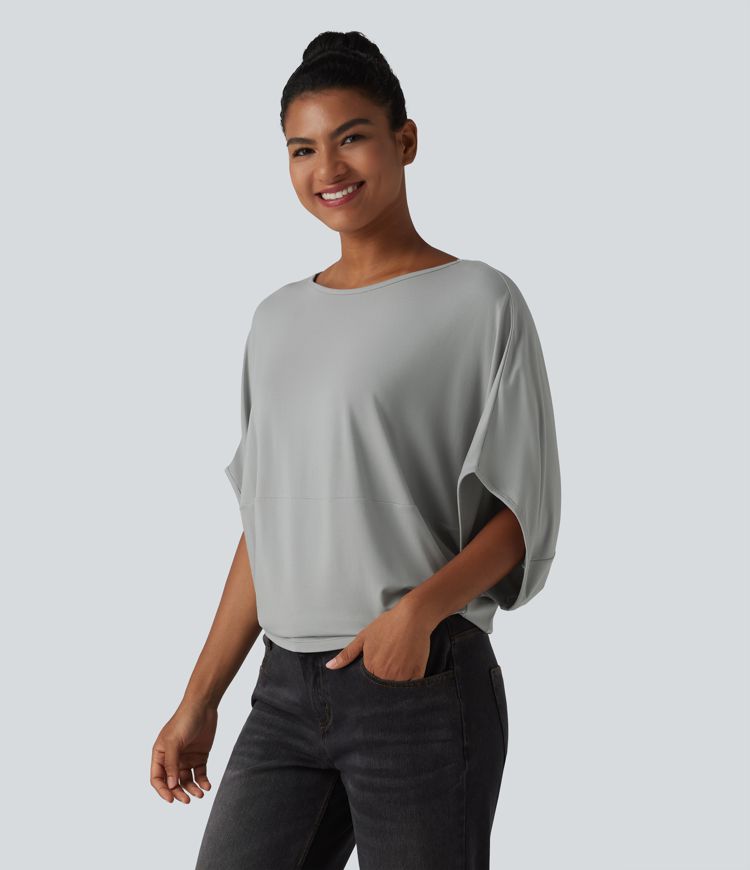 Lässiges Oberteil mit Rundhalsausschnitt und Fledermausärmeln