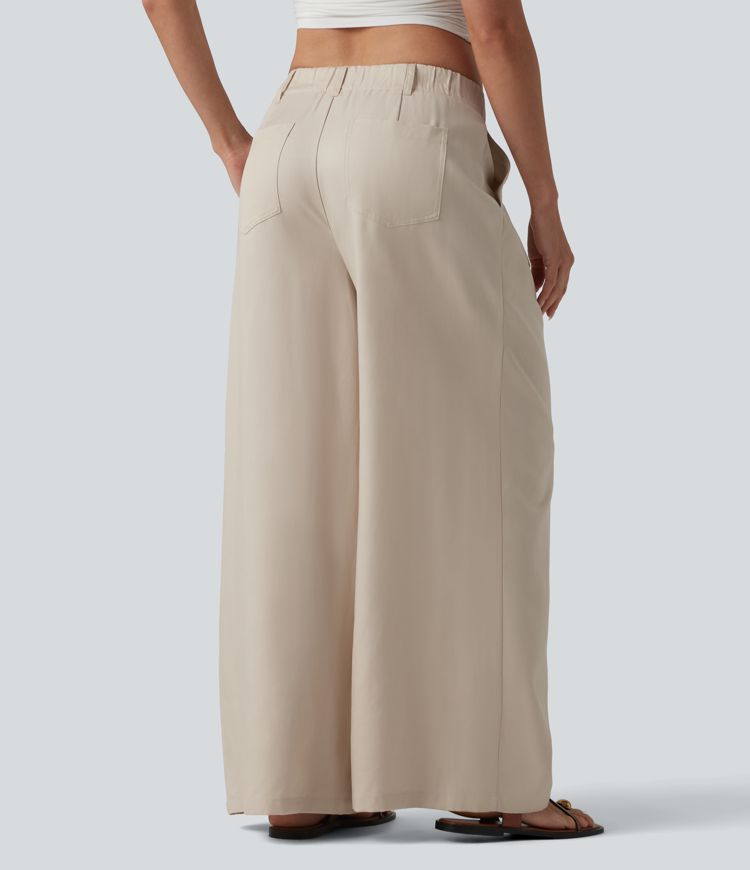 Mid Rise Pleated Lyocell Linen-Blend Casual Baggy Trousers with Pockets