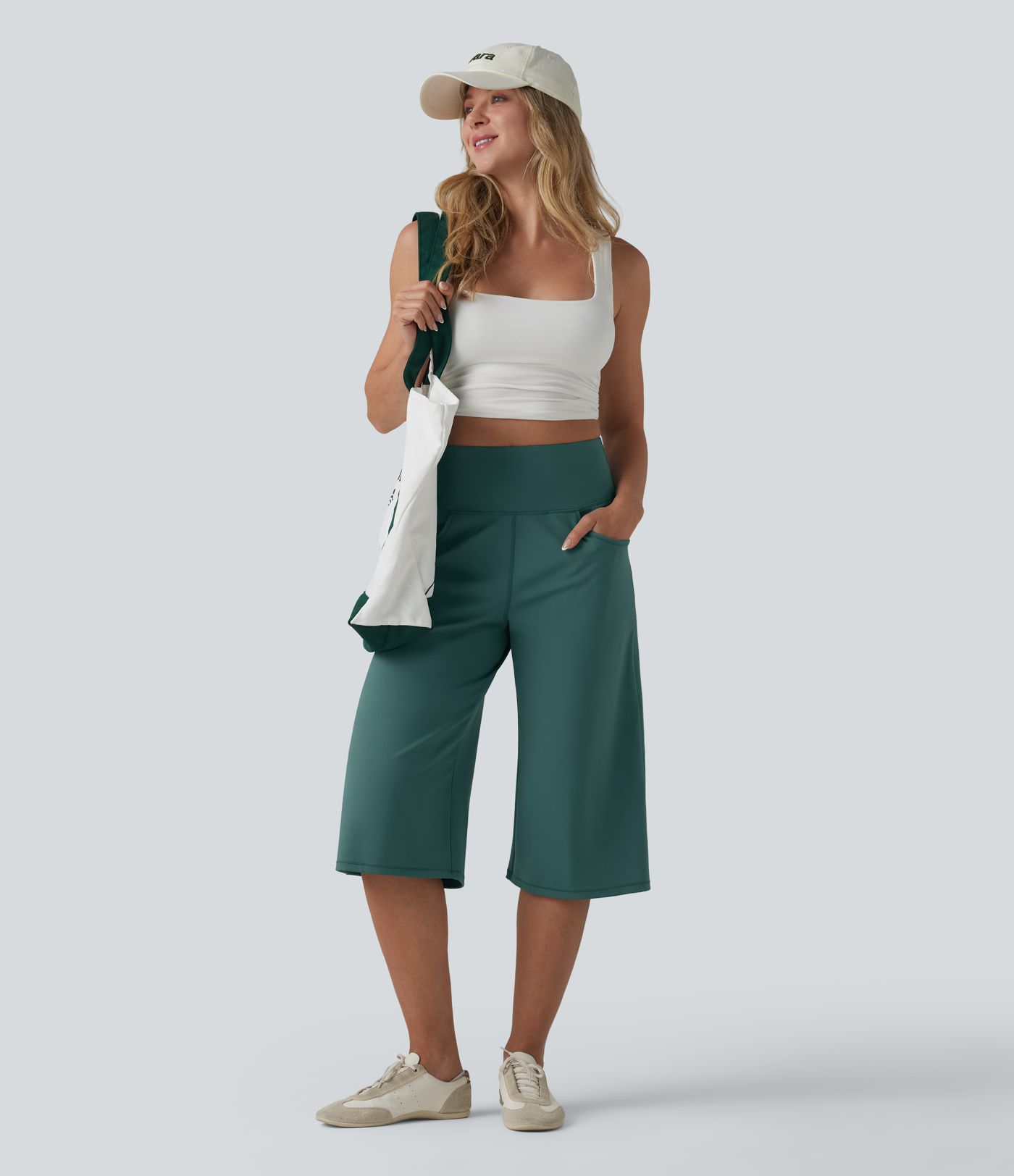 SoftlyZero™ Airy High Waisted Tummy Control Cool Touch Casual Capri Baggy Pants with Pockets
