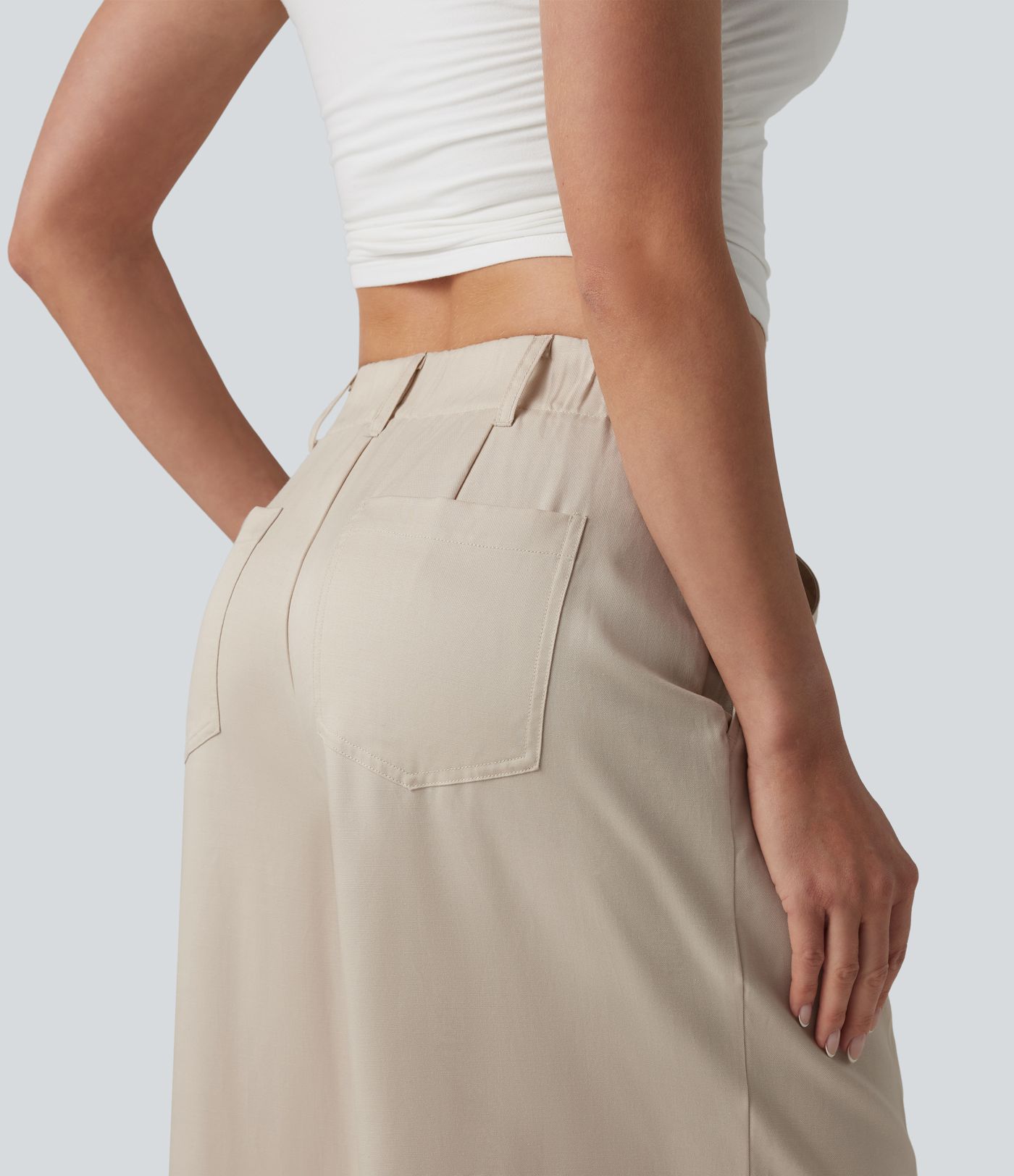 Mid Rise Pleated Lyocell Linen-Blend Casual Baggy Trousers with Pockets