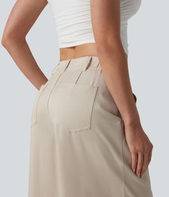 Mid Rise Pleated Lyocell Linen-Blend Casual Baggy Trousers with Pockets