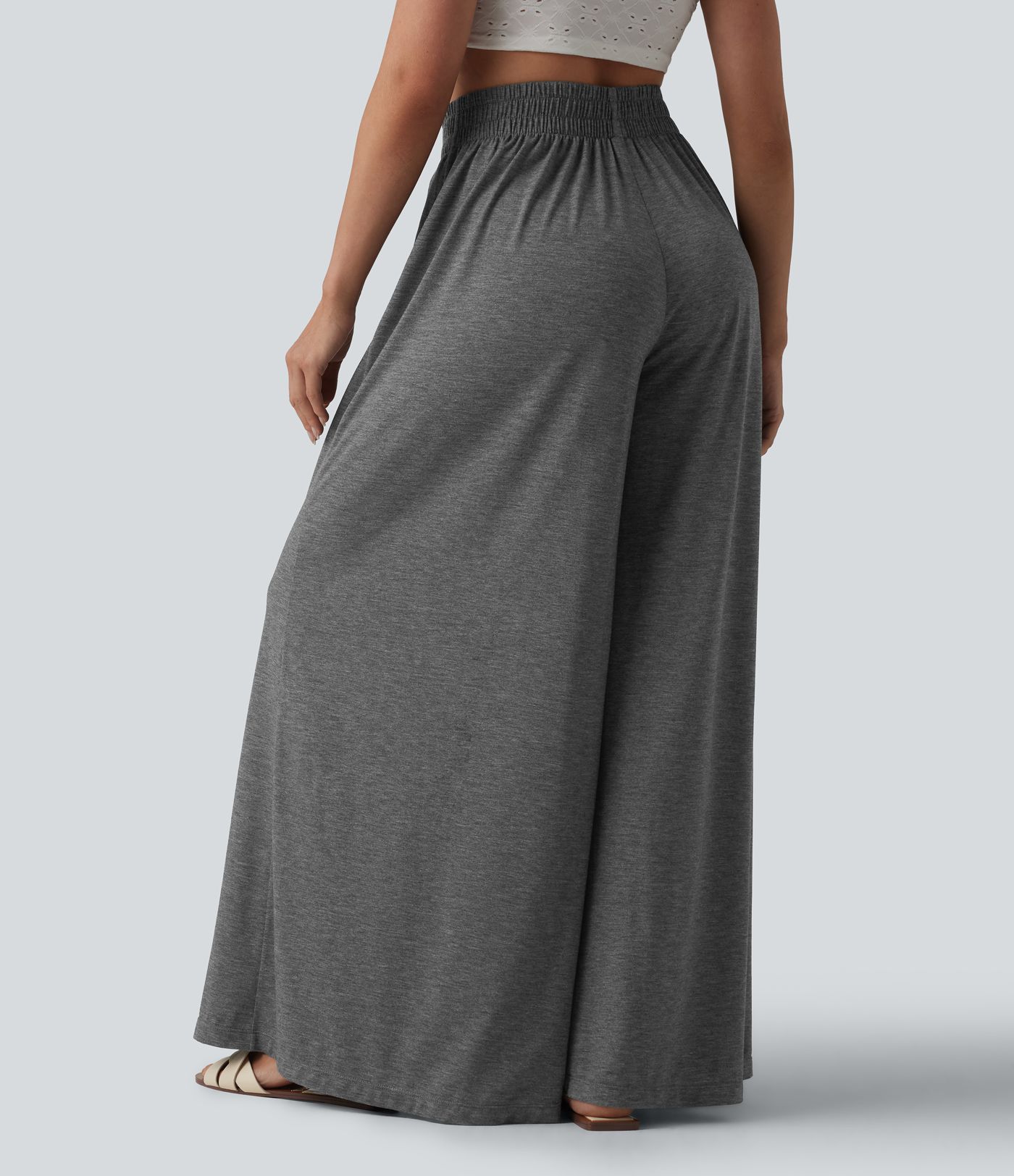 High Waisted Flowy Heathered Resort Baggy Pants with Pockets