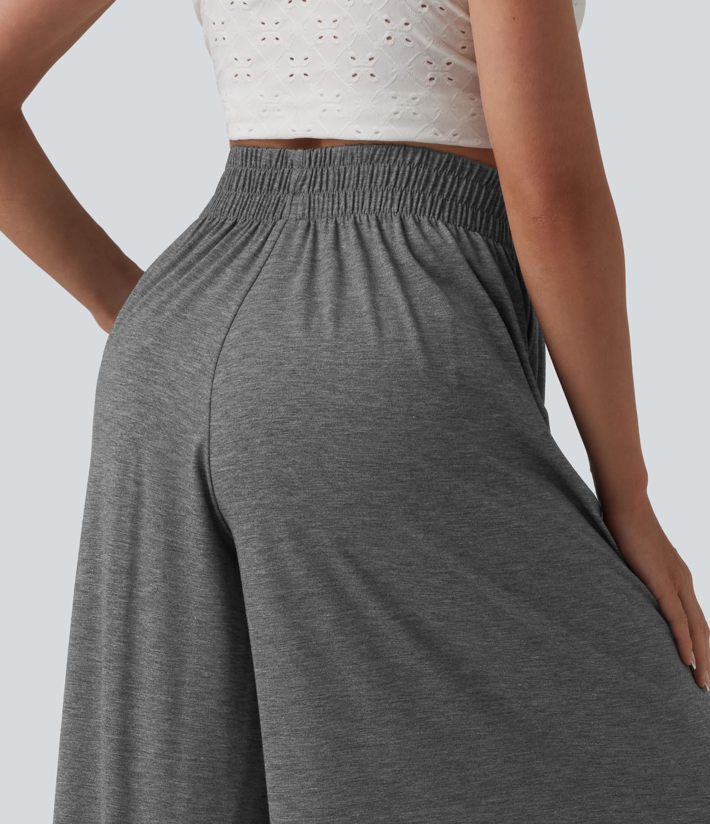 High Waisted Flowy Heathered Resort Baggy Pants with Pockets