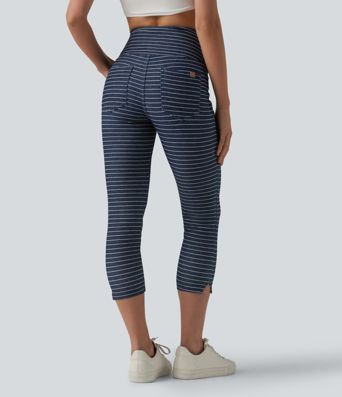 Halara Flex™ High Waisted Tummy Control Split Stripes Denim Casual Capri Leggings with Pockets