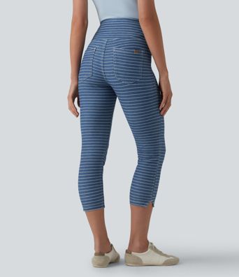 Halara Flex™ High Waisted Tummy Control Split Stripes Denim Casual Capri Leggings with Pockets Halara Flex™ High Waisted Tummy Control Split Stripes Denim Casual Capri Leggings with Pockets