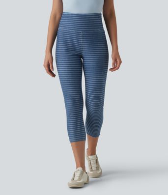 Halara Flex™ High Waisted Tummy Control Split Stripes Denim Casual Capri Leggings with Pockets Halara Flex™ High Waisted Tummy Control Split Stripes Denim Casual Capri Leggings with Pockets