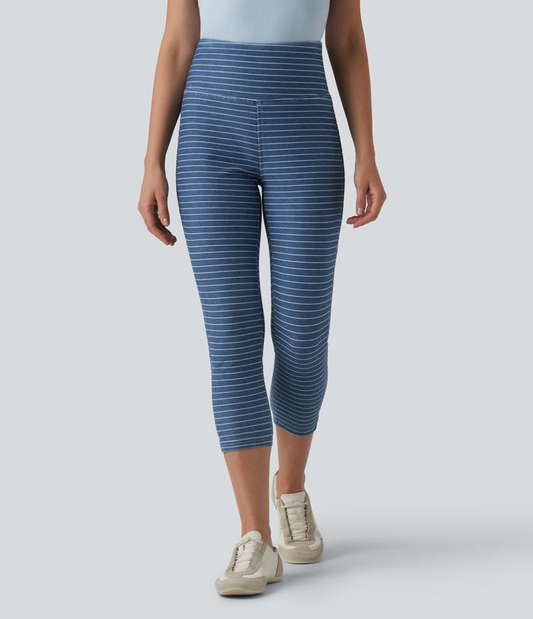 Halara Flex™ High Waisted Tummy Control Split Stripes Denim Casual Capri Leggings with Pockets Halara Flex™ High Waisted Tummy Control Split Stripes Denim Casual Capri Leggings with Pockets