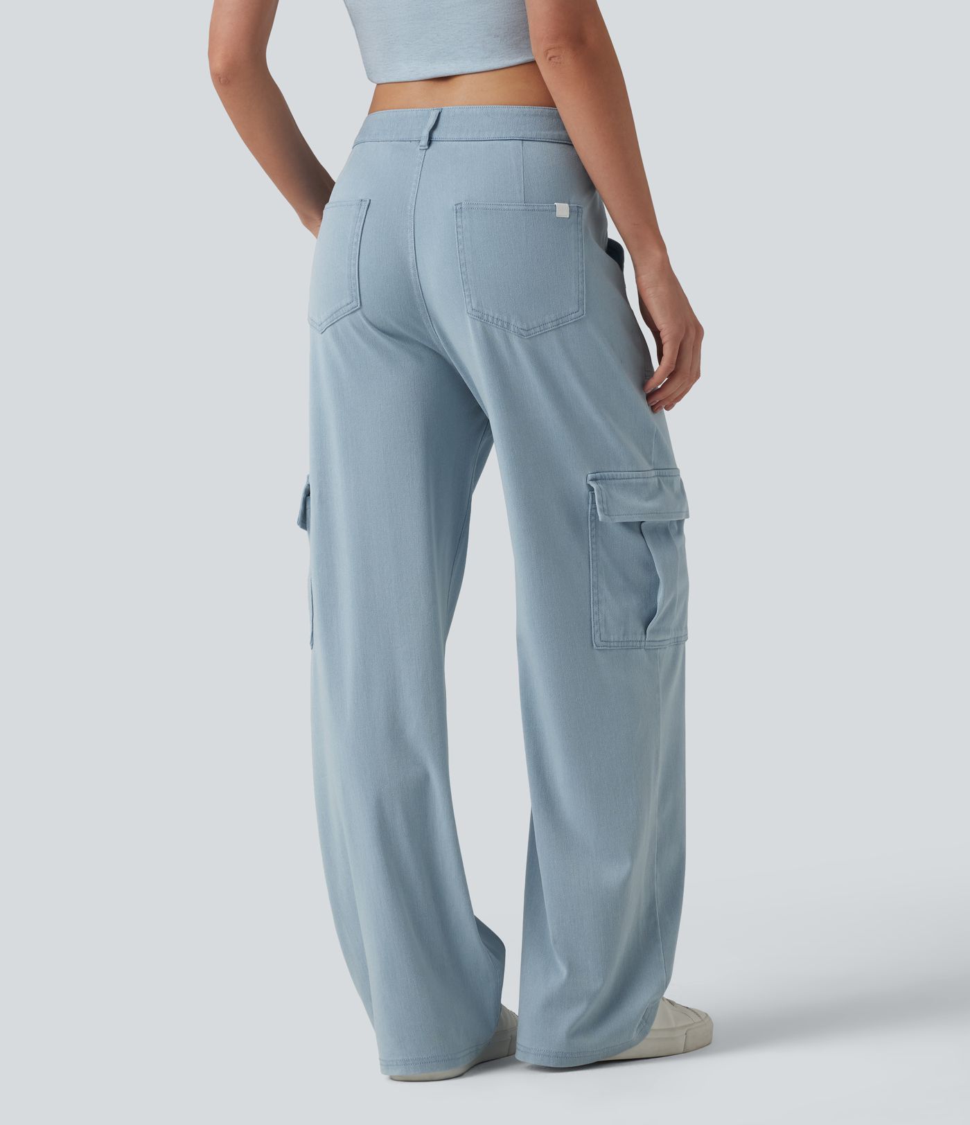 Halara Flex™ Mid Rise Draped Lyocell Washed Casual Straight Leg Cargo Jeans with Pockets