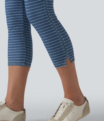 Halara Flex™ High Waisted Tummy Control Split Stripes Denim Casual Capri Leggings with Pockets Halara Flex™ High Waisted Tummy Control Split Stripes Denim Casual Capri Leggings with Pockets