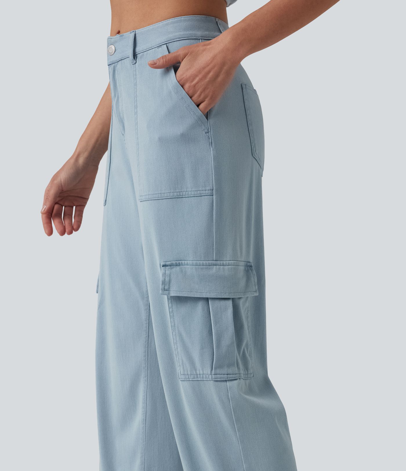 Halara Flex™ Mid Rise Draped Lyocell Washed Casual Straight Leg Cargo Jeans with Pockets