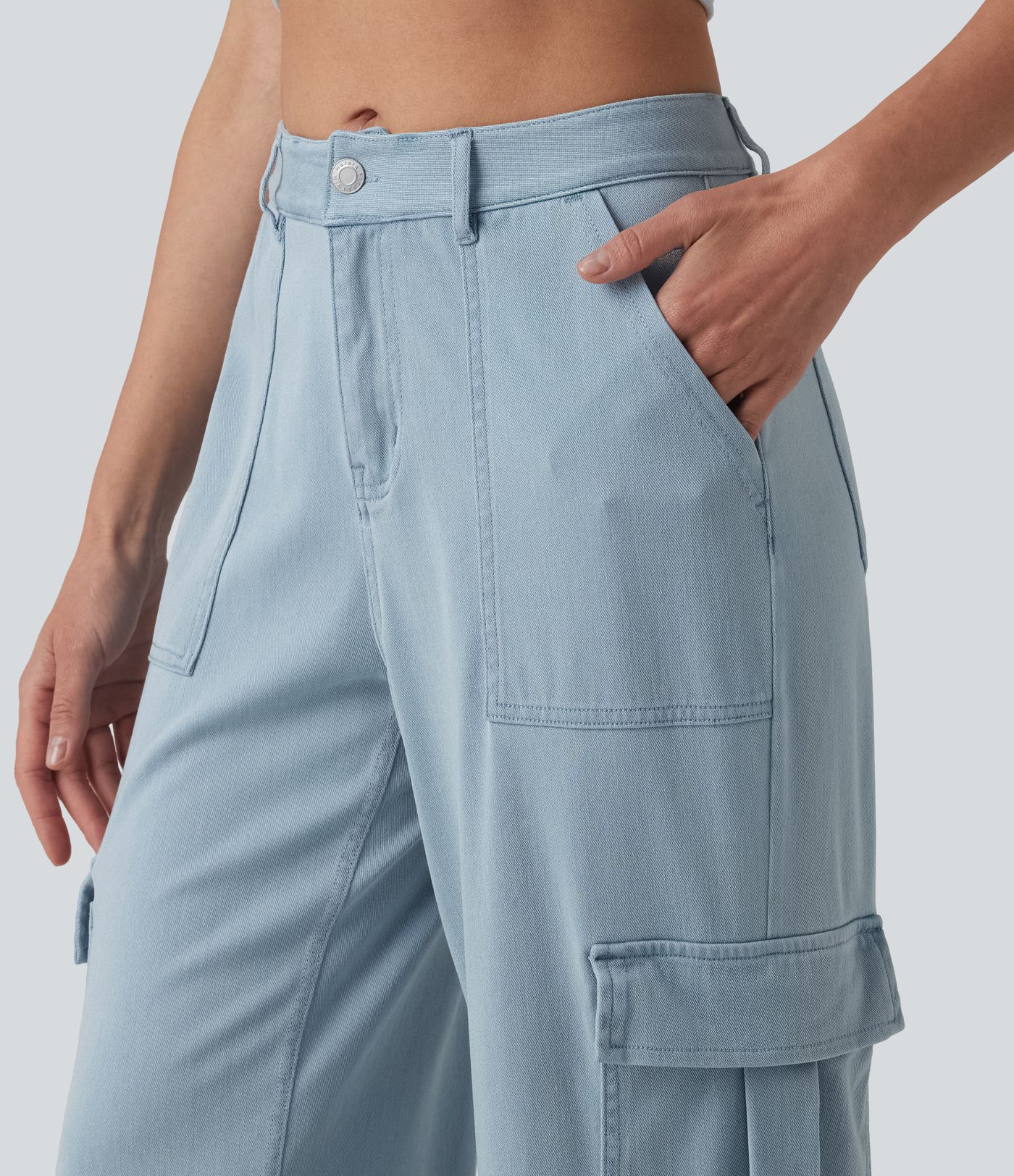 Halara Flex™ Mid Rise Draped Lyocell Washed Casual Straight Leg Cargo Jeans with Pockets