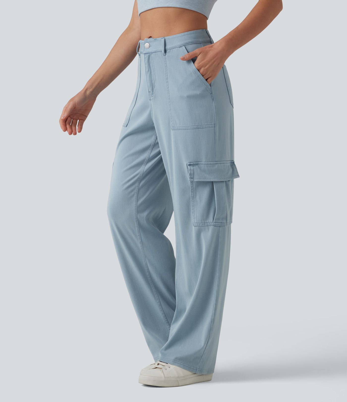 Halara Flex™ Mid Rise Draped Lyocell Washed Casual Straight Leg Cargo Jeans with Pockets