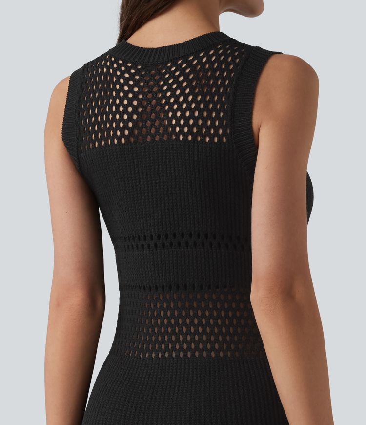 Round Neck Sleeveless Cut Out Mini Dress Round Neck Sleeveless Cut Out Mini Dress