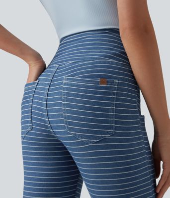 Halara Flex™ High Waisted Tummy Control Split Stripes Denim Casual Capri Leggings with Pockets Halara Flex™ High Waisted Tummy Control Split Stripes Denim Casual Capri Leggings with Pockets
