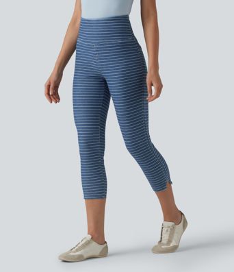 Halara Flex™ High Waisted Tummy Control Split Stripes Denim Casual Capri Leggings with Pockets Halara Flex™ High Waisted Tummy Control Split Stripes Denim Casual Capri Leggings with Pockets