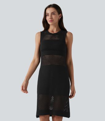 Round Neck Sleeveless Cut Out Mini Dress Round Neck Sleeveless Cut Out Mini Dress