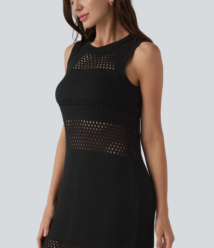 Round Neck Sleeveless Cut Out Mini Dress Round Neck Sleeveless Cut Out Mini Dress