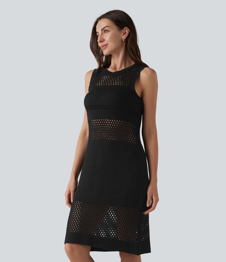 Round Neck Sleeveless Cut Out Mini Dress Round Neck Sleeveless Cut Out Mini Dress