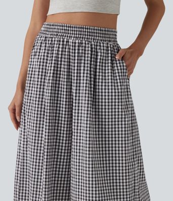 High Waisted Baggy Plaid Casual Trousers with Pockets