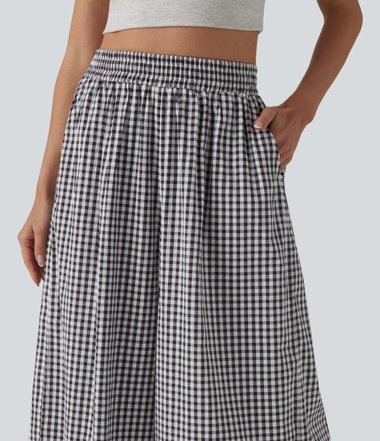 High Waisted Baggy Plaid Casual Trousers with Pockets