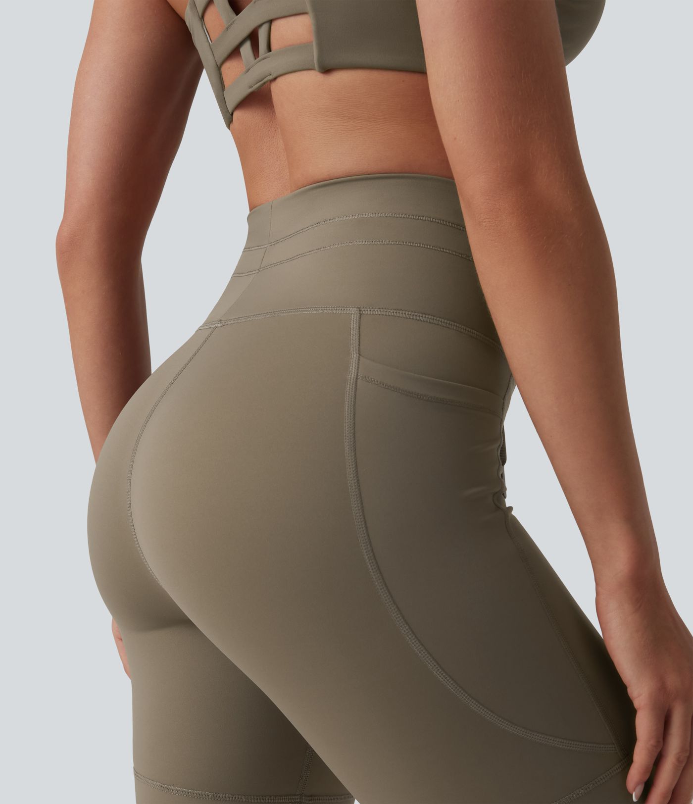 High Waisted Drawstring Plain Yoga Biker Shorts 7'' with Pockets