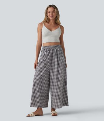 High Waisted Baggy Plaid Casual Trousers with Pockets