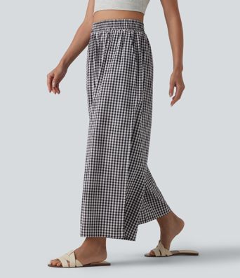 High Waisted Baggy Plaid Casual Trousers with Pockets
