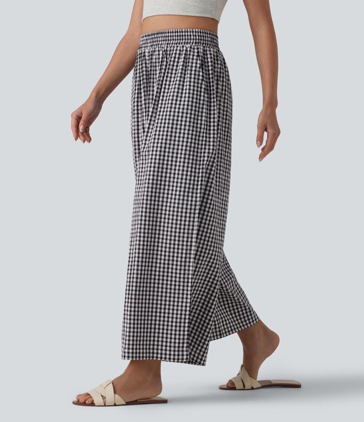 High Waisted Baggy Plaid Casual Trousers with Pockets