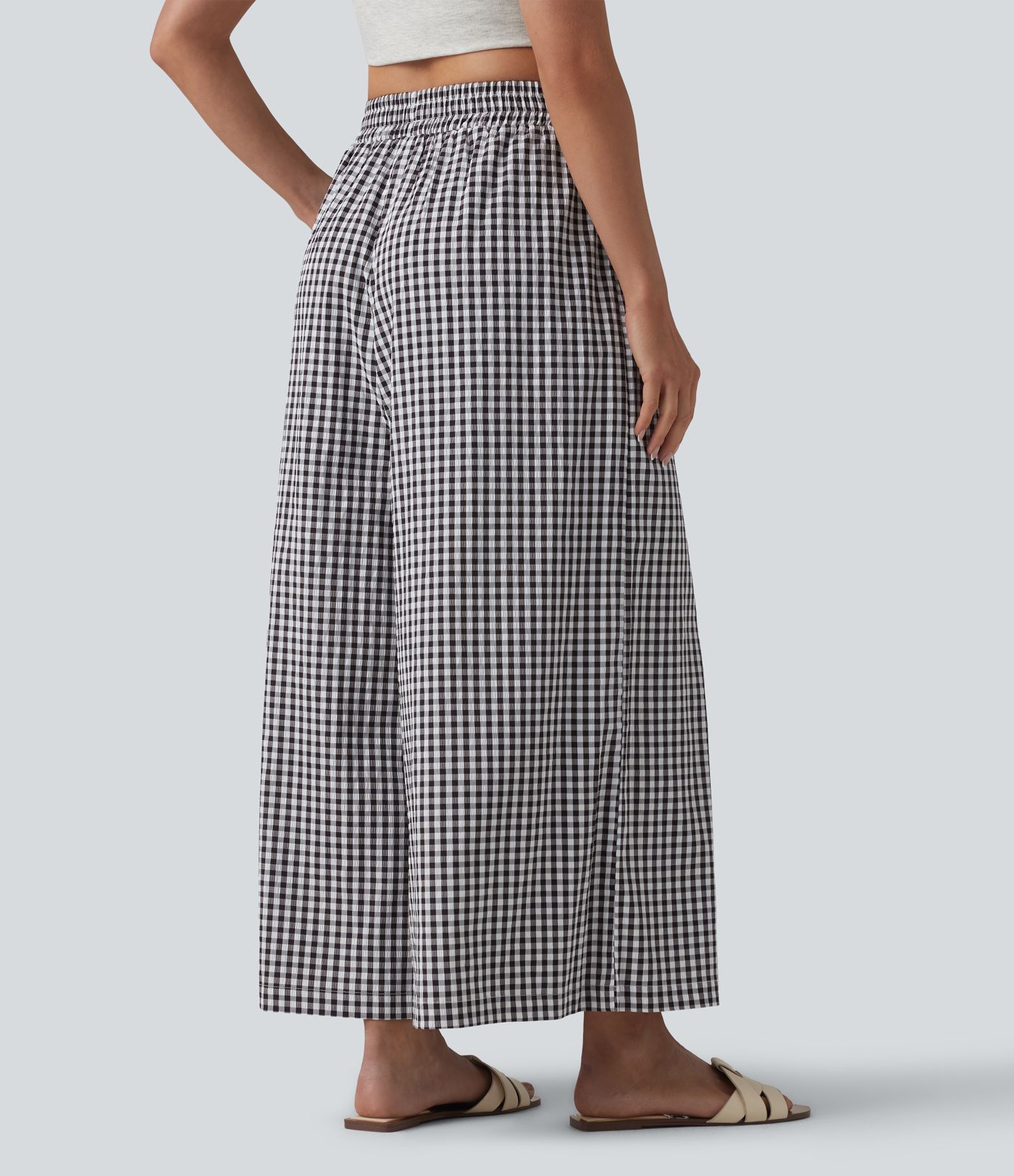 High Waisted Baggy Plaid Casual Trousers with Pockets